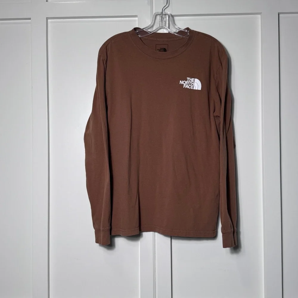 The North Face Mens Long Sleeve Tee Brown Graphic Logo Shirt‎ Medium M